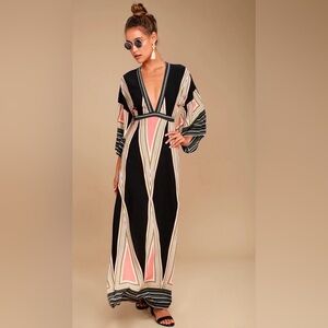 Brand New-Lulu’s Montecito Black Print Maxi Dress